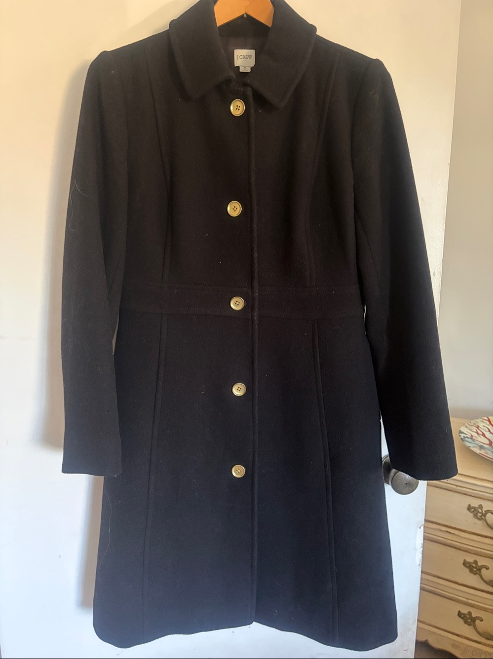 J Crew Coat Womens 6 Black Italian Double Cloth Wool Classic Lady Day Coat